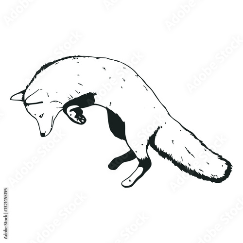 Fox Outline in Action: A sleek, black-and-white outline of a fox in mid-leap against a clean backdrop, captures the essence of movement and agility in the wild.