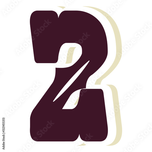 Number Two Sticker: Bold, retro-style number two sticker, perfect for adding a touch of vintage flair to any design project. The number is rendered in a dark maroon color.