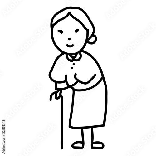Elderly Lady with a Cane: A touching illustration of an elderly woman with a cane, symbolizing strength and resilience, captures the essence of maturity and the beauty of aging gracefully.