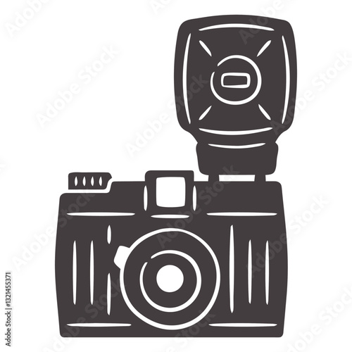 Vintage Camera Silhouette: A stylized silhouette of a classic, vintage camera, showcasing the iconic design and features of a bygone era in photography. 