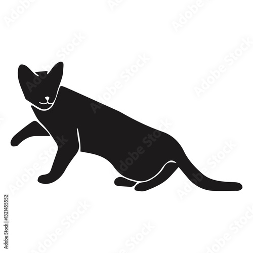 Sleek Feline Silhouette: A black silhouette of an elegant cat stretches, showcasing its graceful form and sinuous movement.