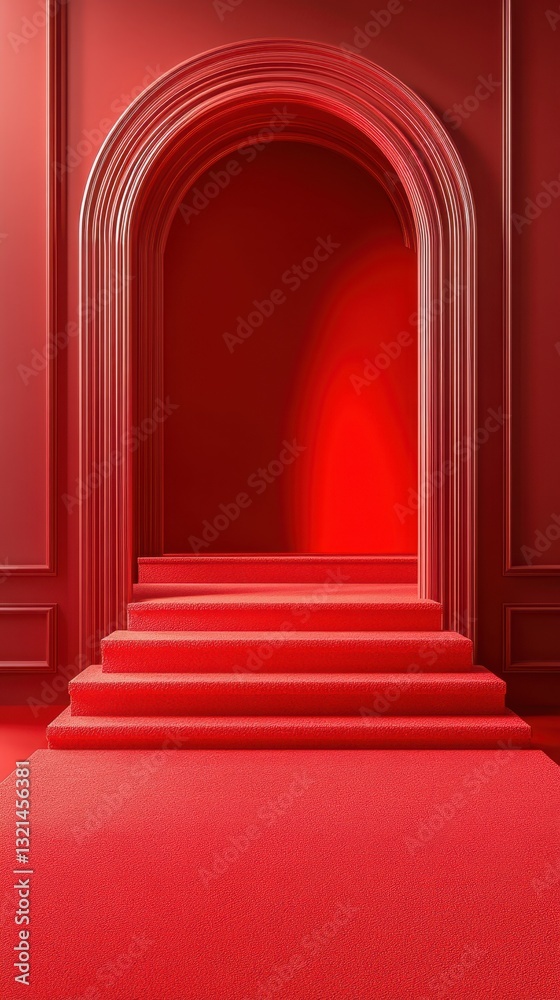 Red carpet entrance with elegant archway and dramatic lighting in a minimalistic setting Red carpet entrance with elegant archway and dramatic lighting in a minimalistic setting