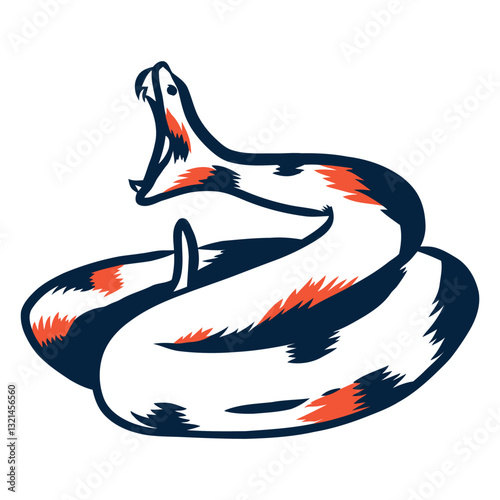 Aggressive Snake: A stylized illustration depicts a coiled snake with its mouth wide open, fangs bared, in a bold, expressive pose, the picture gives a sense of danger and agility.