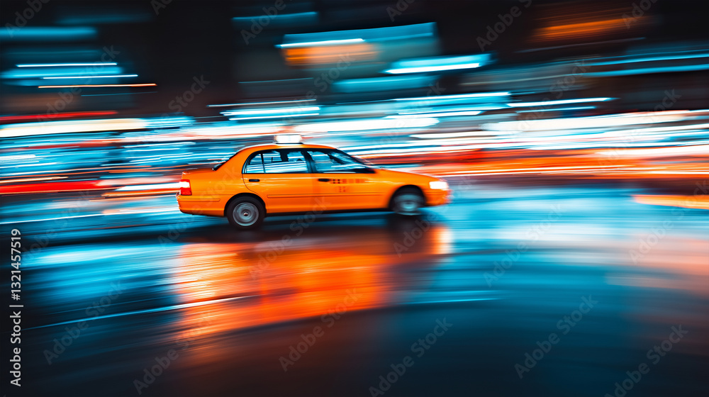 Motion Blur of a Taxi Driving Fast in Urban Area.