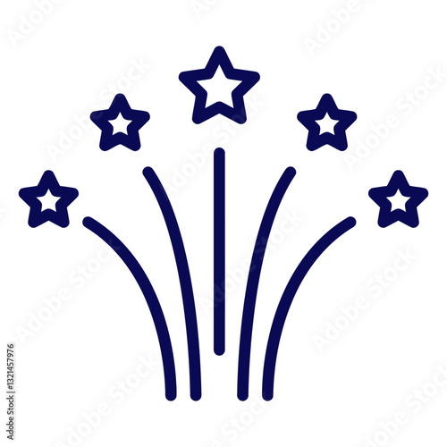 Celestial Celebration: A stylized illustration of fireworks, comprised of arcing lines and star-shaped bursts, symbolizing a night of jubilation.
