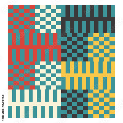 Vibrant Weave Pattern: A geometric weave pattern, where colorful stripes interlock to create a lively mosaic of texture and artistic expression.