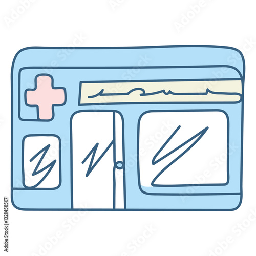 Pharmacy Illustration: A charming illustration of a pharmacy, with a welcoming facade, indicating a sanctuary for health and healing.