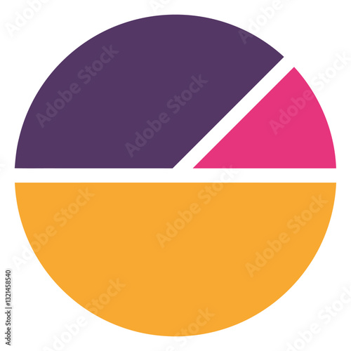 Pie Chart infographic: A vibrant pie chart divided into three sections: purple, orange, and pink, ideal for presentations, reports, and data visualization.