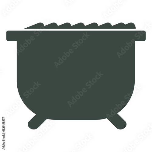 Cauldron Illustration: A stark vector graphic shows a simple yet evocative image of a cauldron filled to the brim.