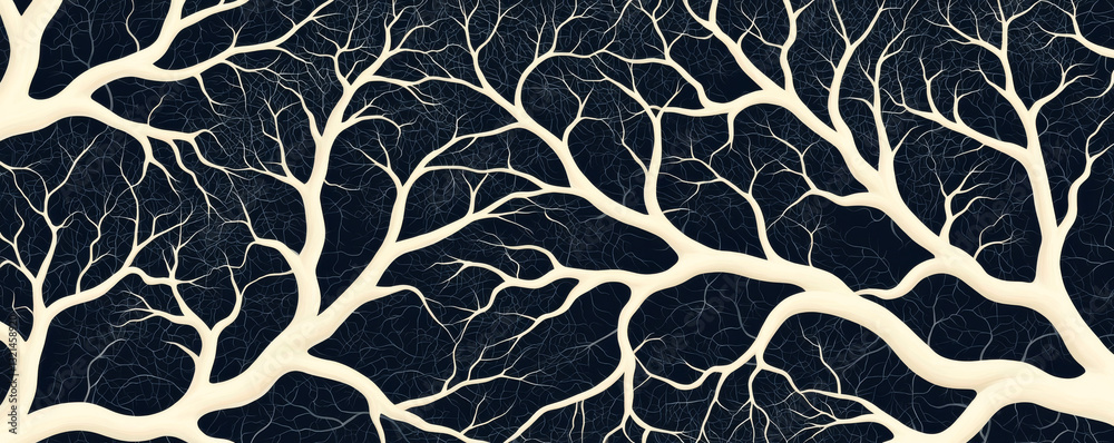 Intricate organic patterns resembling tree branches on a dark background.