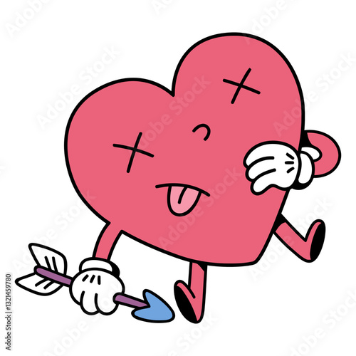 Heart-struck Cartoon: A playful cartoon heart character, pierced by an arrow, playfully winks and sticks out its tongue, conveying a humorous take on love and affection.
