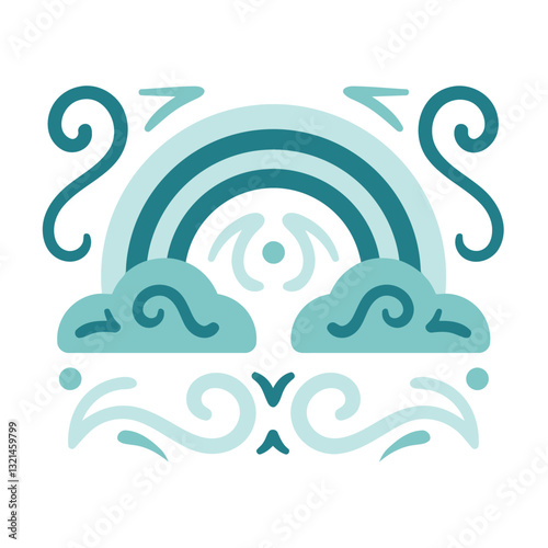Pastel Rainbow Graphic: A delightful, pastel-colored graphic featuring a stylized rainbow emerging from fluffy clouds, accented with swirling flourishes.