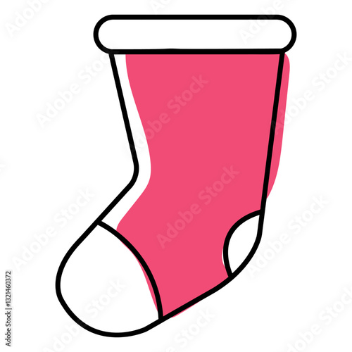Cozy sock icon: A charming illustration of a vibrant pink and white sock, perfect for winter season.