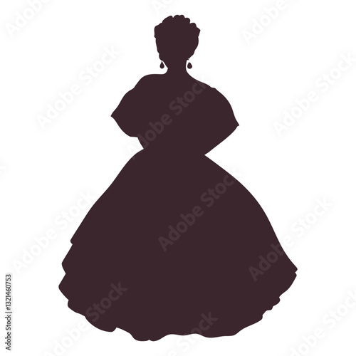 Elegant Woman Silhouette: A timeless silhouette of a woman in a flowing gown, exuding grace and sophistication.  Perfect for design projects requiring a touch of vintage charm.