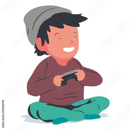Enthralled in Virtual Realms: An illustrated scene of a young individual immersed in the world of video games, showcasing pure joy and focus.