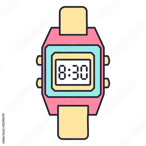 Digital Wristwatch Displaying Time: A close-up of a stylish and modern wristwatch, showcasing a crisp digital display indicating a specific time
