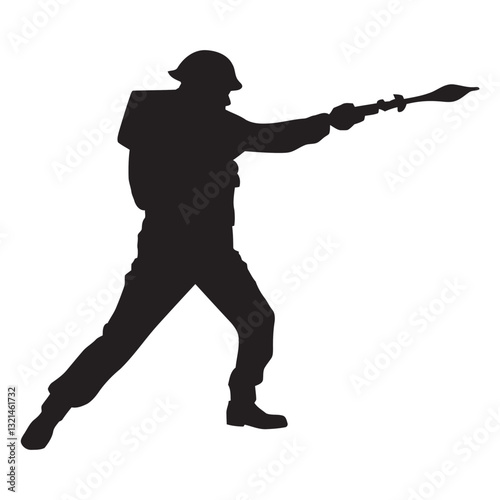 Silhouette of a Soldier: A stark silhouette of a soldier takes aim, weapon at the ready, embodying strength and courage.