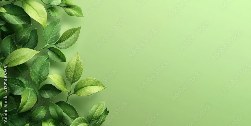 Fototapeta premium Lush green leaves on pastel background.
