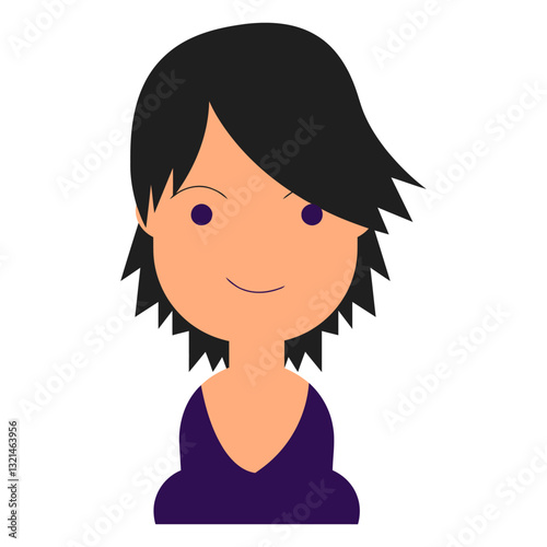 Minimalist Portrait: An endearing cartoon portrait of a young woman, capturing her charm with bold lines and vibrant hues, the design showcases simplicity at its finest.