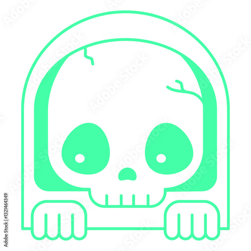 Cute Skull in Silhouette: A friendly illustrated skull peeks over a ledge, rendered in a whimsical silhouette, perfect for Halloween themes and creative design projects.