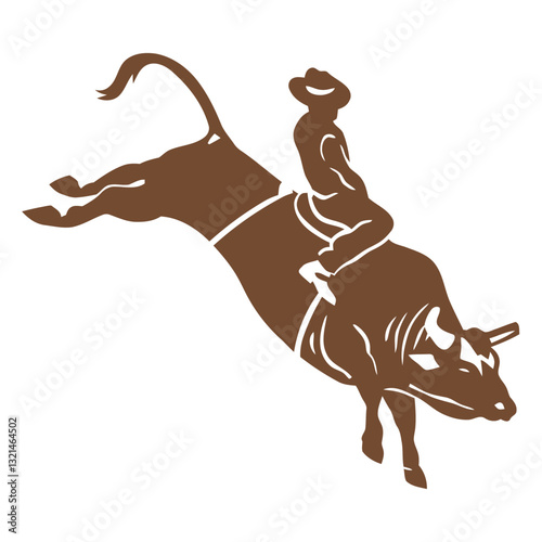Rodeo Bull Rider Silhouette: A stylized silhouette of a cowboy bravely riding a bucking bull, symbolizing courage, skill, and the thrill of rodeo.