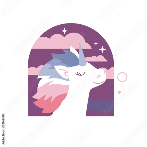 Magical Unicorn in the Sky: A whimsical illustration showcases a serene unicorn. Bathed in a dreamy atmosphere, the image features a fantastical creature and a peaceful landscape.