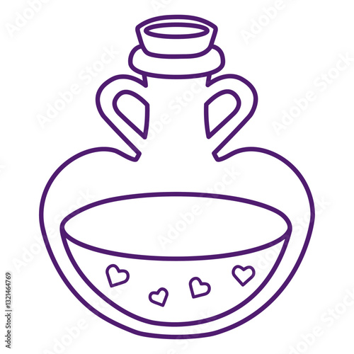 Potion of Affection: Intricately crafted outline of a heart-shaped bottle filled with an enchanting liquid, complete with delicate heart motifs. A symbol of love, mystery, and transformation.