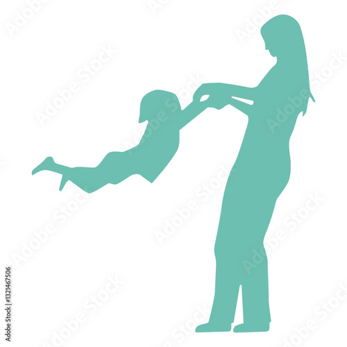 Whimsical Moment of Joy: A silhouetted mother joyfully spins her child, capturing a moment of playful affection and childhood wonder.