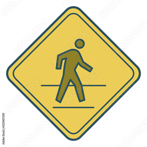 Pedestrian Crossing Sign: A yellow diamond-shaped sign displaying the silhouette of a person walking across a crosswalk.