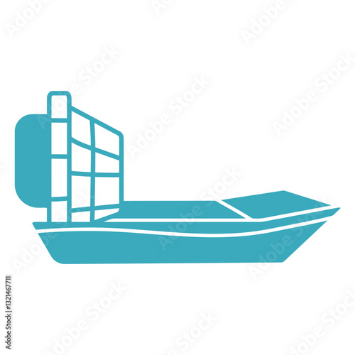Container Ship Icon: An outlined illustration of a cargo vessel, rendered in a cool blue, set against empty space, symbolic of global shipping and trade.