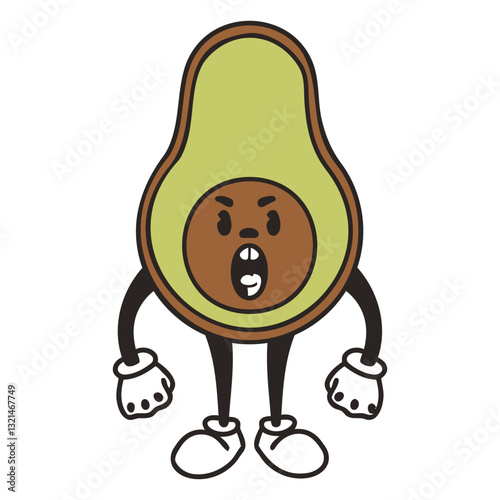 Avocado character's Unpleasant surprise : An avocado character stares with shocked and worried eyes with comic style