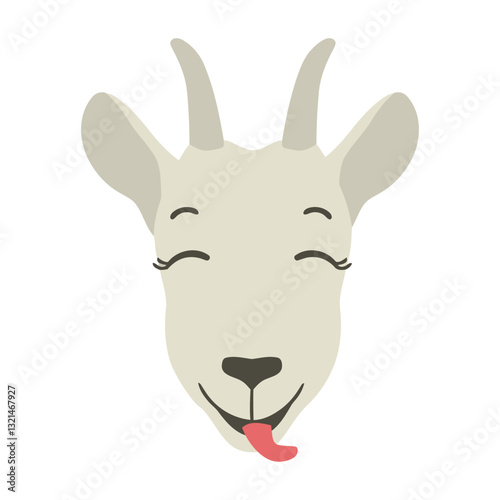 Smiling Goat Cartoon: A charming cartoon illustration of a joyful goat with its tongue playfully sticking out, capturing the lightheartedness of the animal and the delight of whimsical art.