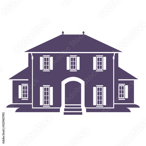 Elegant Home Silhouette: A minimalist architectural illustration of a classic house silhouette, featuring symmetrical design and a touch of sophistication.