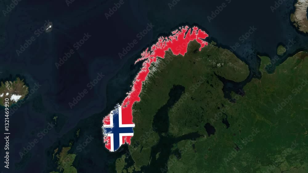 Norway Map with flag animation, geography of Norway