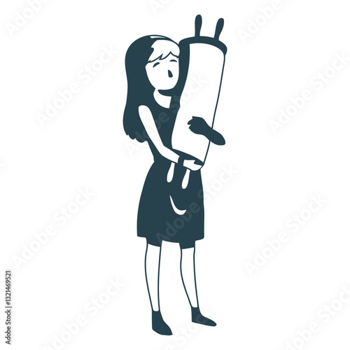 Devotion: An illustrated silhouette depicts a girl, embracing a scroll in a moment of devotion and reverence, embodying faith and the spirit of contemplation.
