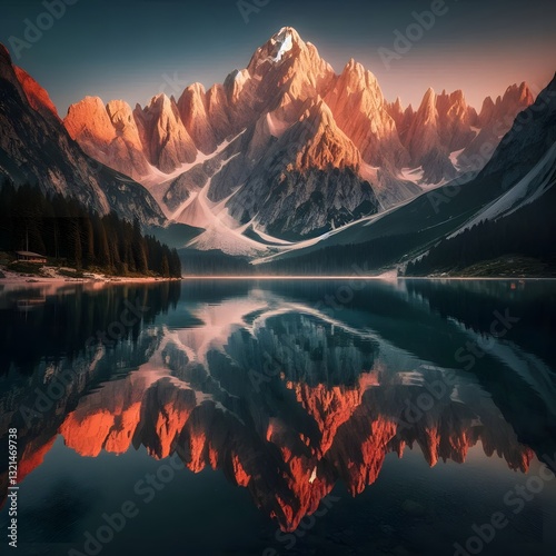 Fototapeta Naklejka Na Ścianę i Meble -  sunrise over the mountains Winter at Morskie Oko or Sea Eye Lake in Poland Tatra Mountains
