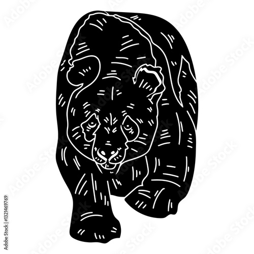 Panda Portrait: A striking silhouette of a giant panda, capturing its iconic form with bold lines.