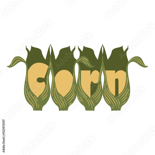 Corn graphic: A beautifully crafted graphic featuring the word "corn" integrated with corn cobs, symbolizing harvest, agriculture, and nature's bounty.