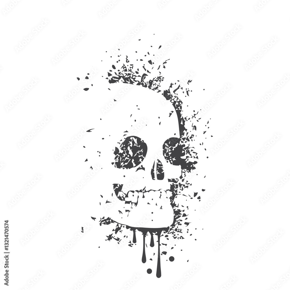 Fototapeta premium Skull Illustration: A bold black skull graphic with grunge-style detailing, ideal for designs, with a thought-provoking and eye-catching visual. 