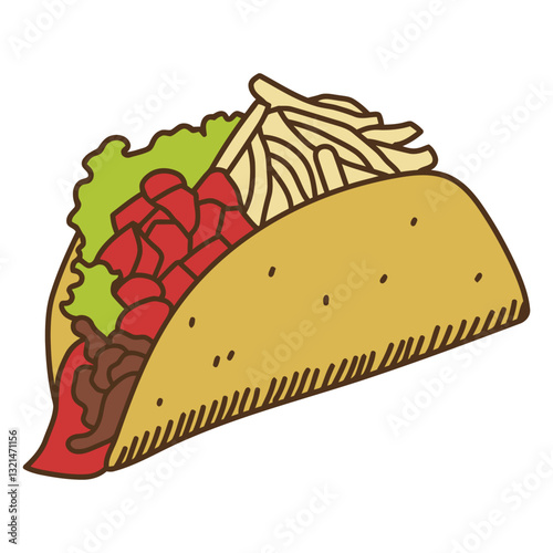 Taco Delight: A mouthwatering cartoon taco, bursting with fresh ingredients. This appetizing image captures the essence of culinary delight, perfect for any food-related project.