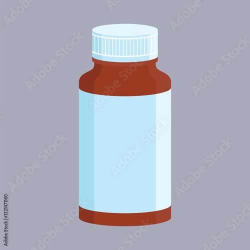 Jar of pills with closed lid. Flat vector illustration isolated on gray background