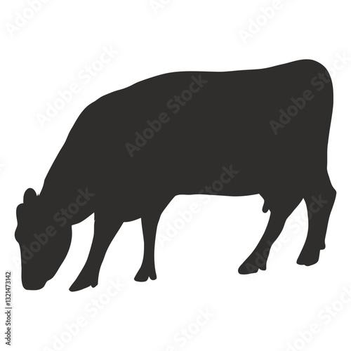 Cow Silhouette Grazing: A simple yet evocative silhouette of a cow peacefully grazing, ideal for agricultural or farming themes.