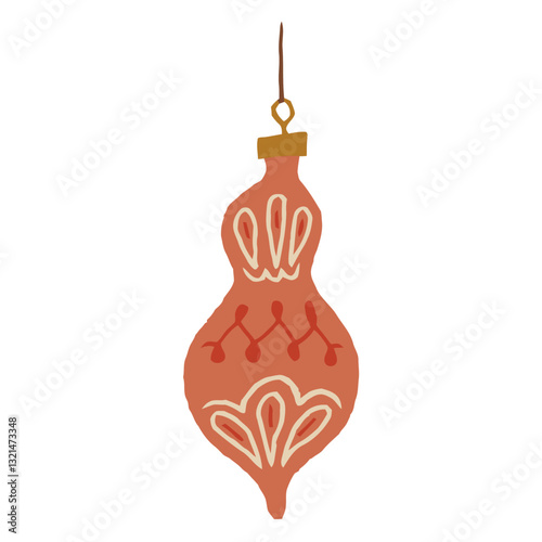 Elegant Festive Ornament: A simple, artistic illustration of a unique, ornate, red Christmas ornament, gracefully suspended. Depicting warmth and joy of the holiday spirit.