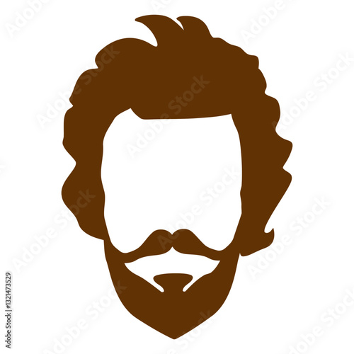 Brown Man Silhouette: A stylized silhouette of a man's face featuring a full beard and curly hair. Perfect for profile pictures, avatar or logo design.
