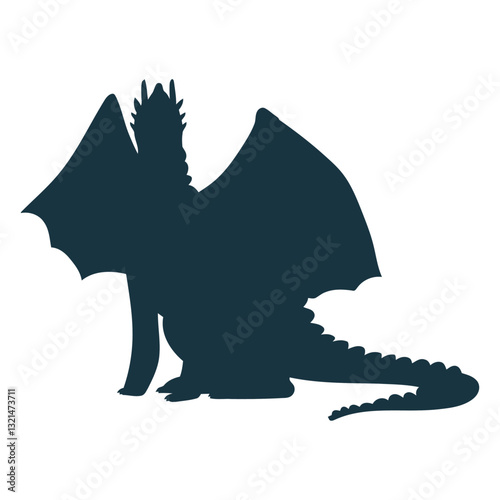Mythical Dragon Silhouette: A striking silhouette of a majestic dragon, showcasing its powerful wings, intricate scales, and commanding presence against a vibrant background.
