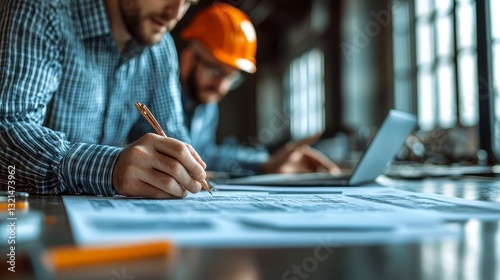 Investors Discussing Project Costs in an Industrial Office Setting with Plans