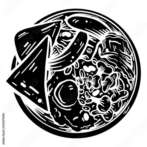 Delicious Breakfast Illustration: A high-angle, artistic illustration presents a hearty breakfast plate, featuring toast, an egg, beans, and sausage, promising a satisfying start to the day.