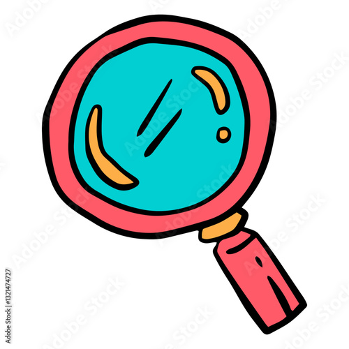 Magnifying Glass in Bold: A vivid illustration of a magnifying glass. A symbol of exploration, discovery, and focus, this eye-catching graphic is ideal for visual communication.