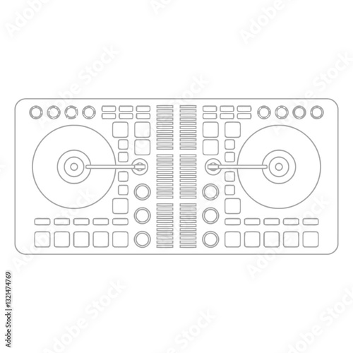 DJ Mixer Console: A modern, sleek DJ mixer console with a minimalist design, ready for creating music.