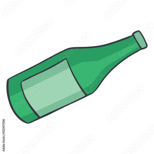 Green Glass Bottle: A simple graphic of an empty green glass bottle on its side, featuring a blank label for adding custom text.